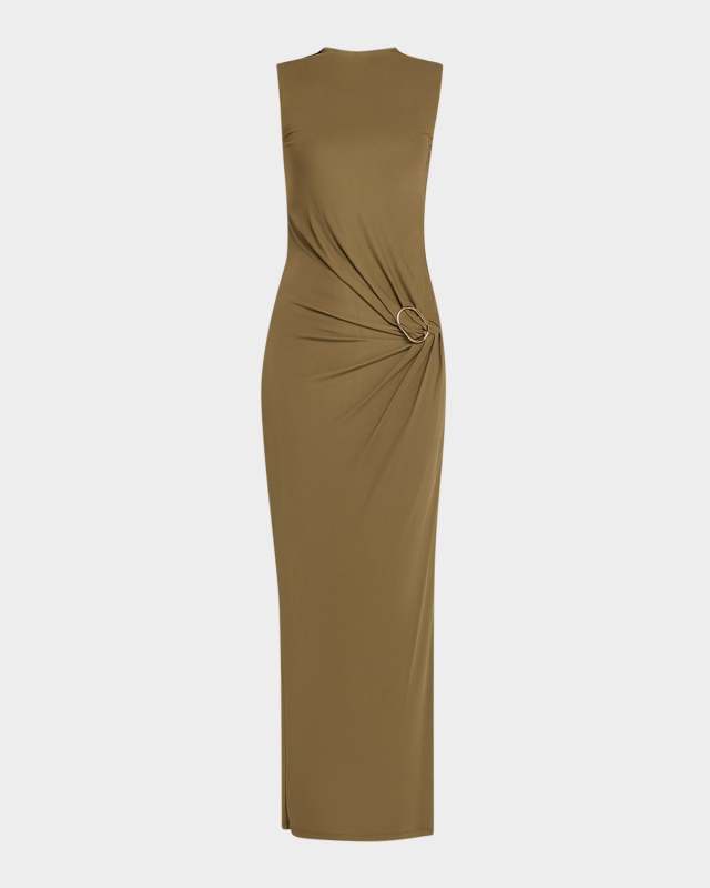 Sleeveless Viscose Knit Maxi Dress with Buckle